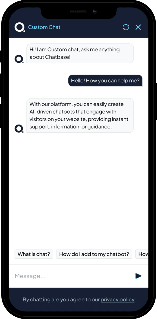 Mobile UI mockup showing the chat interface